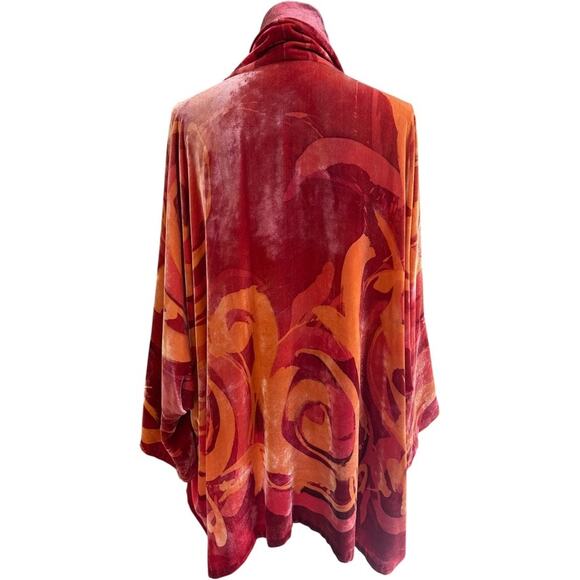 Boho Luxe Artisan Velvet Open Red Orange Kimono Jacket, L/XL - Picture 4 of 5